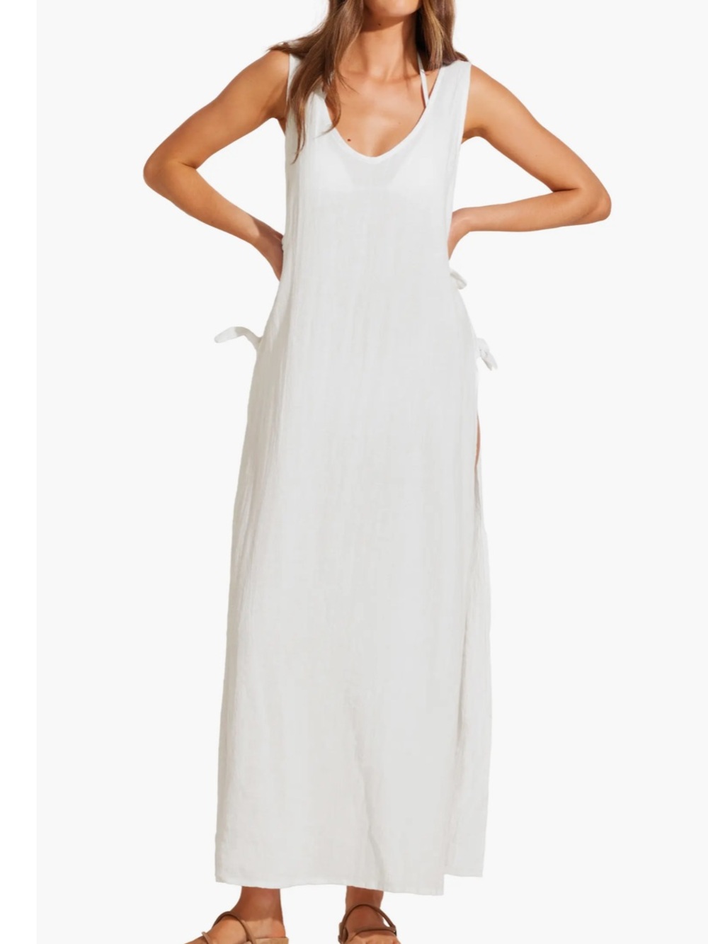 Vitamin A NWT  Riviera Linen & Cotton Cover-Up Dress Size L White Crinkle Linen